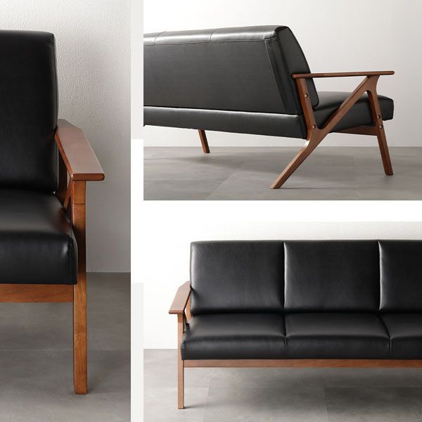  2人掛 天然木フレーム レザー調ソファ ブラック 幅139cm ソファ レザーソファ 1人暮らし 2人暮らし DINKS ローソファ 2人掛け 3人掛けソファ ソファ ソファベッド