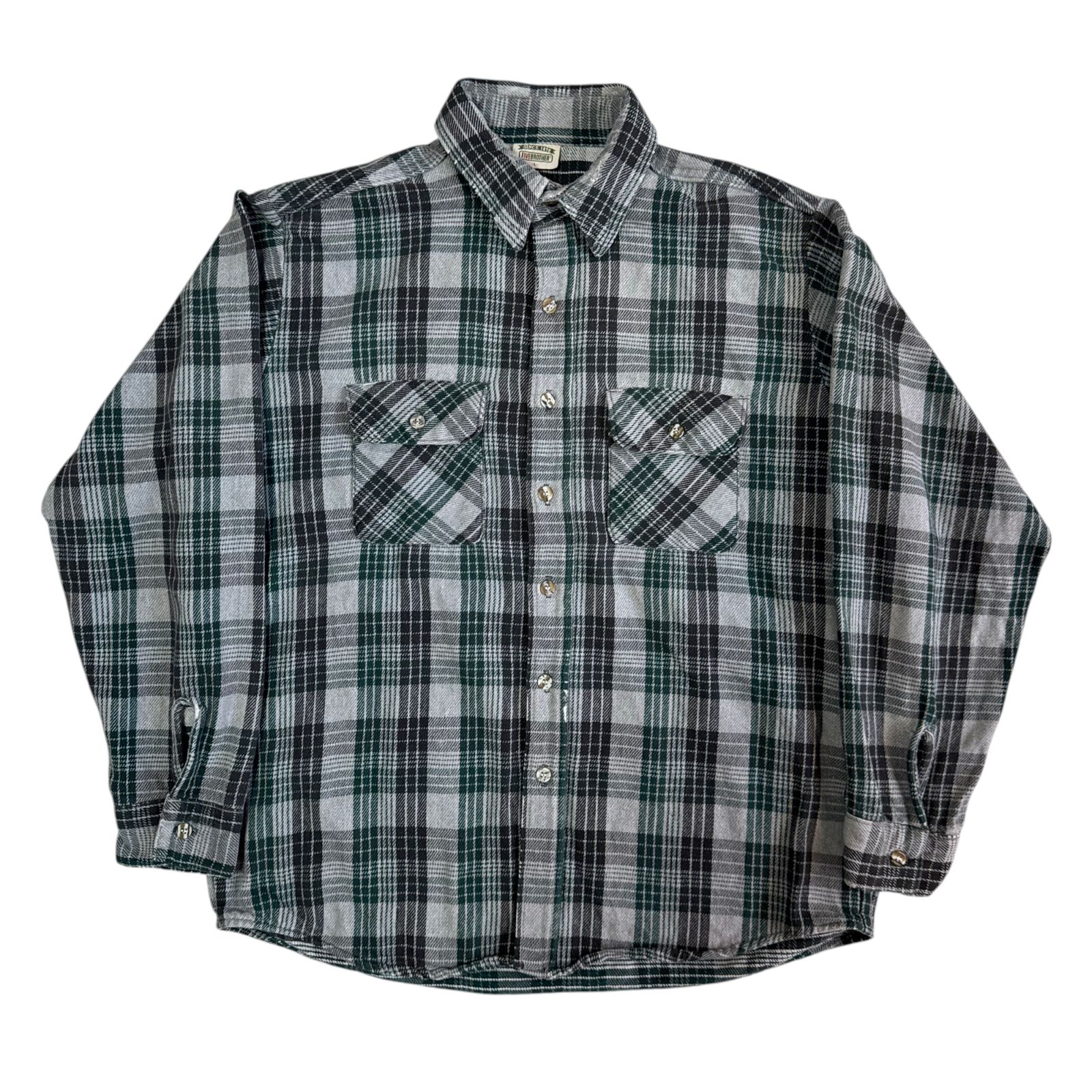 90s FIVE BROTHER ヘビーネルシャツ 黒 グレー 緑 Lサイズ ファイブブラザー チェックシャツ フランネル ヘビネル オンブレチェック Vintage ヴィンテージ ビンテージ Flannel Shirt