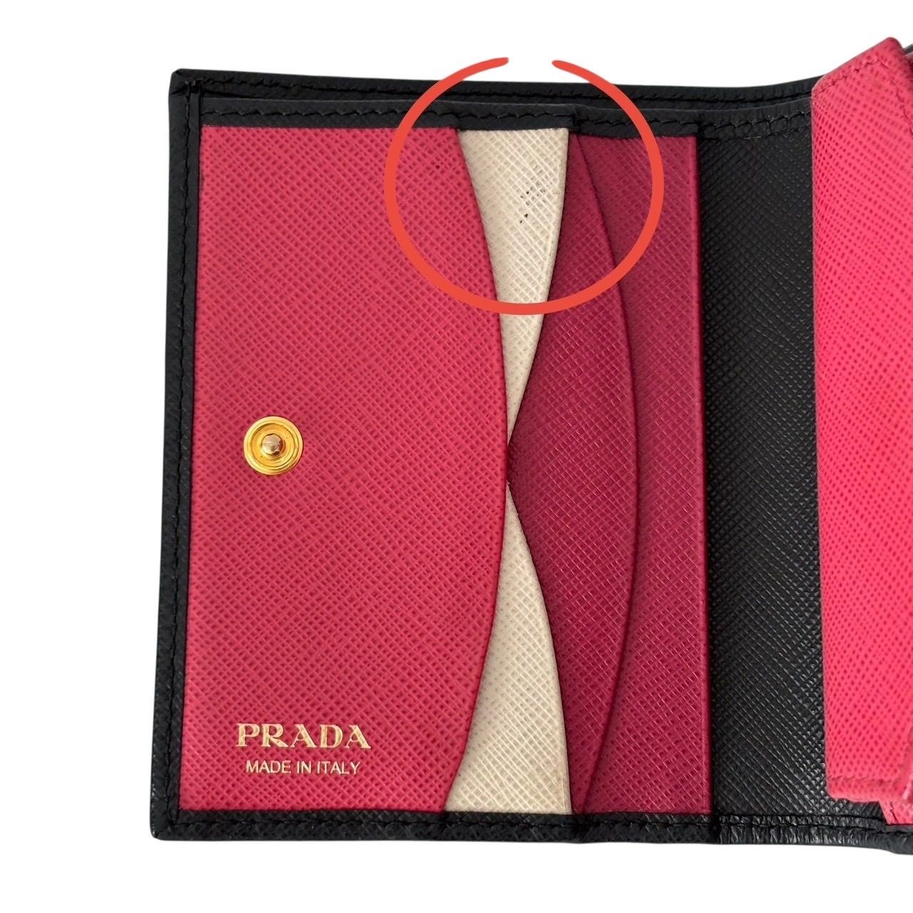  PRADA プラダ 1 MV 204 財布 二つ折り財布 折財布 サフィアーノ コンパクトウォレット ミニ財布 ロゴ レザー ブラック 二つ折り財布 折り財布