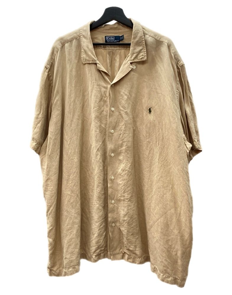 ラルフローレン RalphLauren 90 s SHIRT オープンカラー シャツ オーバーサイズ アロハ 開襟 半袖 3 XB 薄茶 半袖シャツ ロゴ ベージュ XLサイズ 104 MT-2357