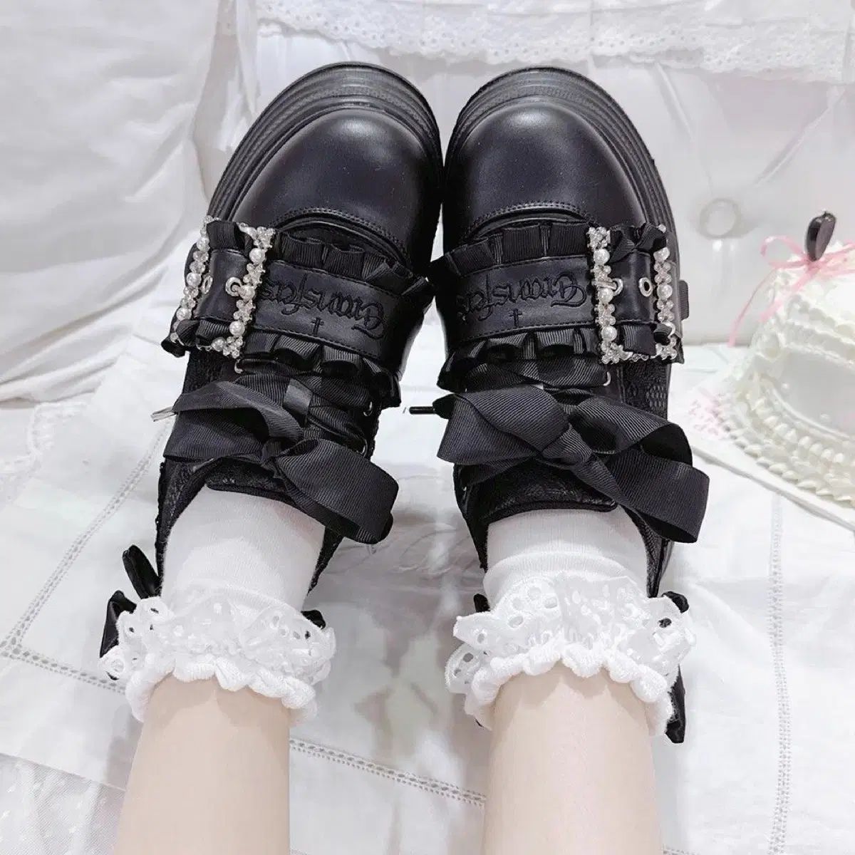 転校生 量産型 フラットフォーム シューズ 日本風 厚底 スリッポン 3 COLOR