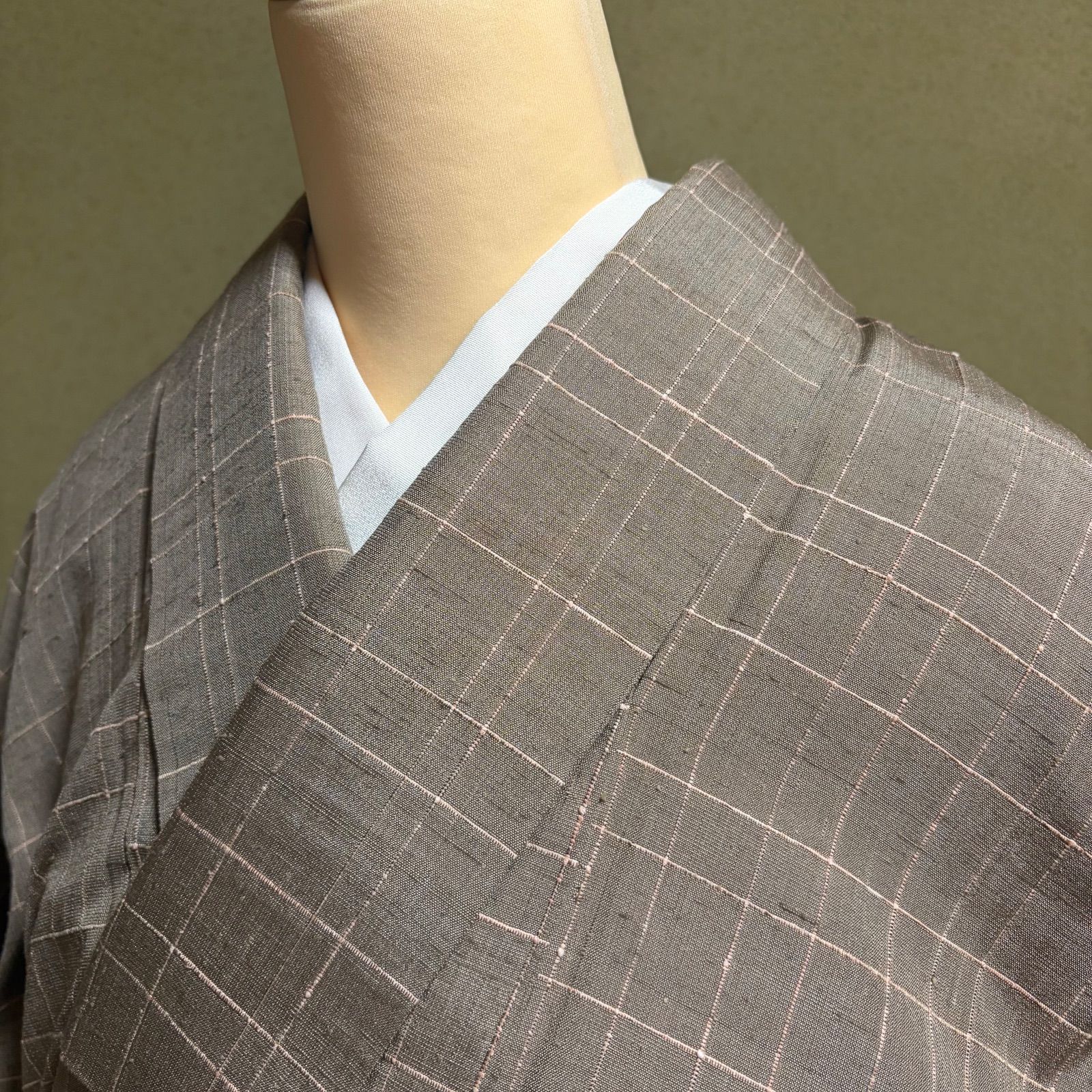 D 302 紬 茶 ブラウン 格子 チェック