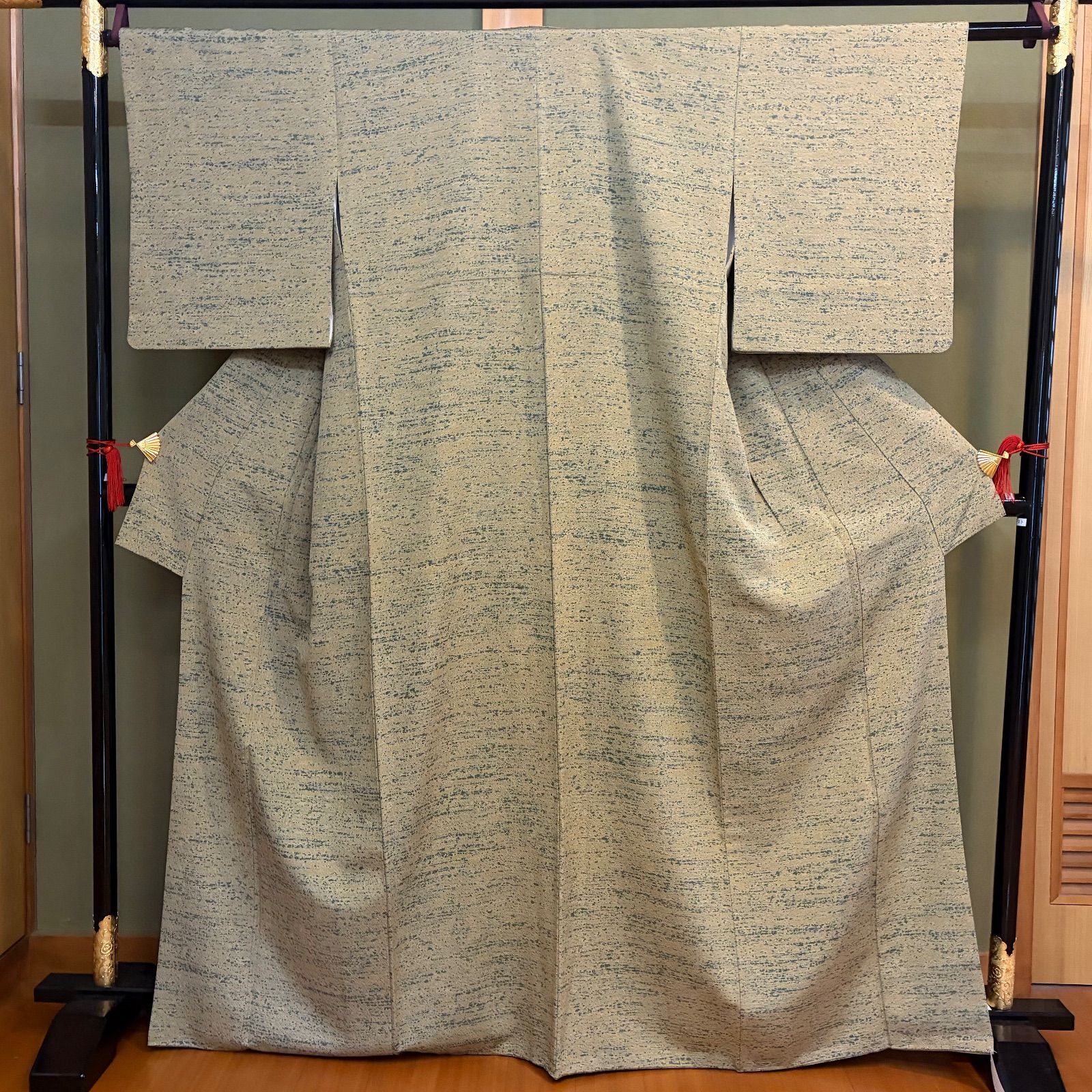  D 299 小紋 グリーン 抹茶 たたき 小紋 着物