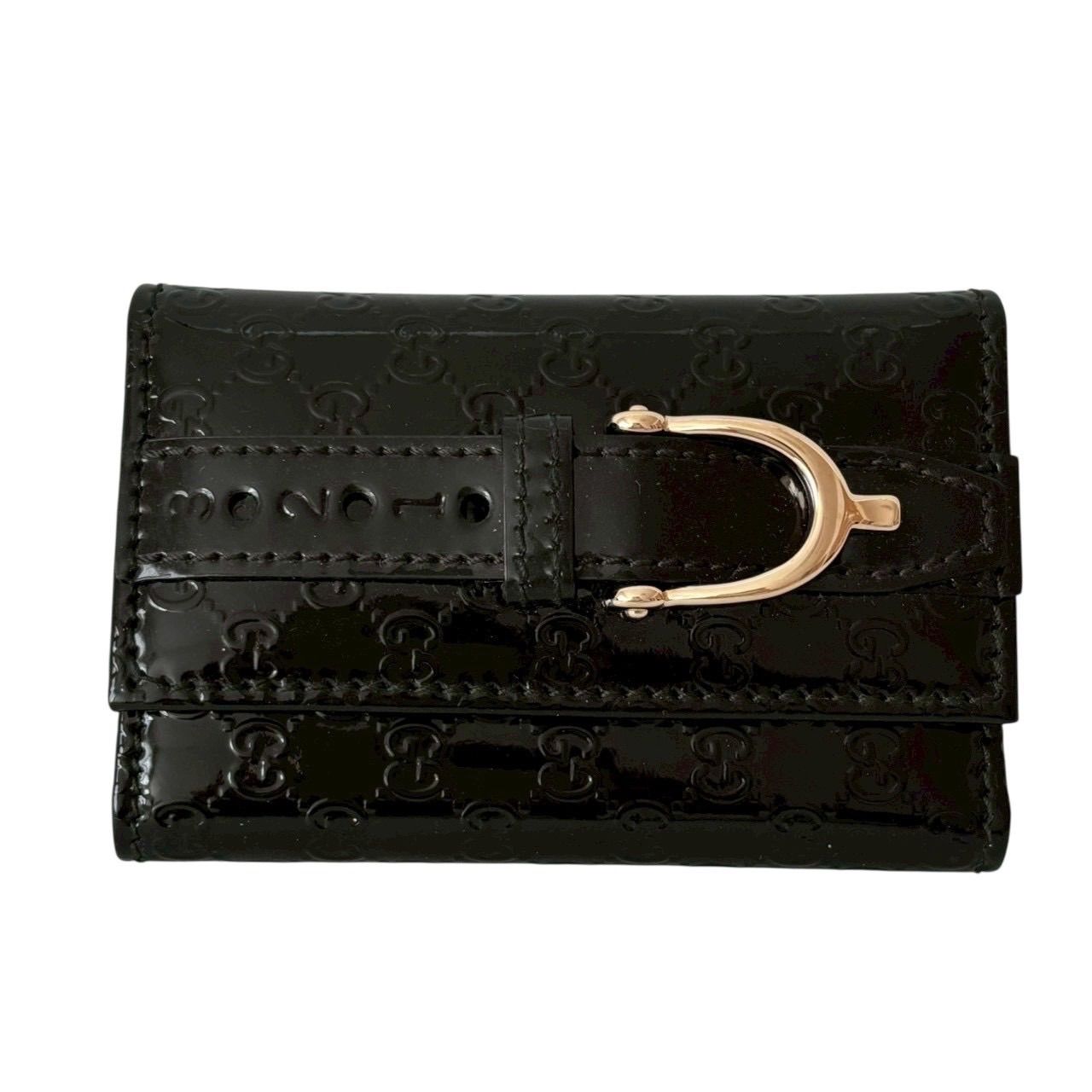 GUCCI グッチ 309759 6連 キーケース キーフック 小物 マイクログッチシマ パテントレザー ブラック