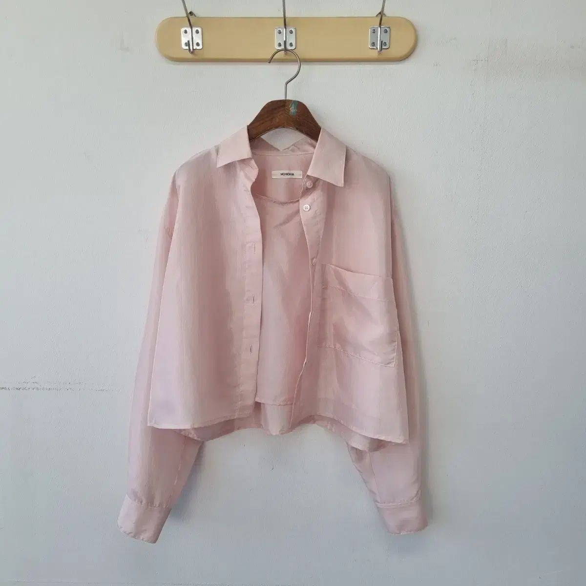 ウール モノハ ピンク レイヤード シャツ ブラウス