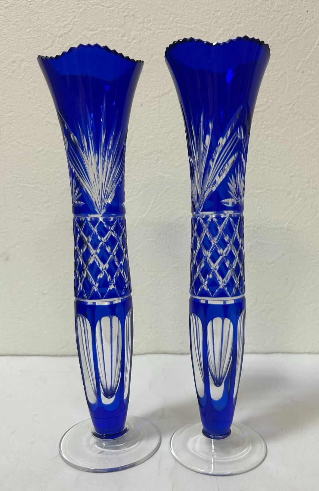 28956】切子ガラス・花器・花瓶・青色・一輪挿し フラワーベース 青 色