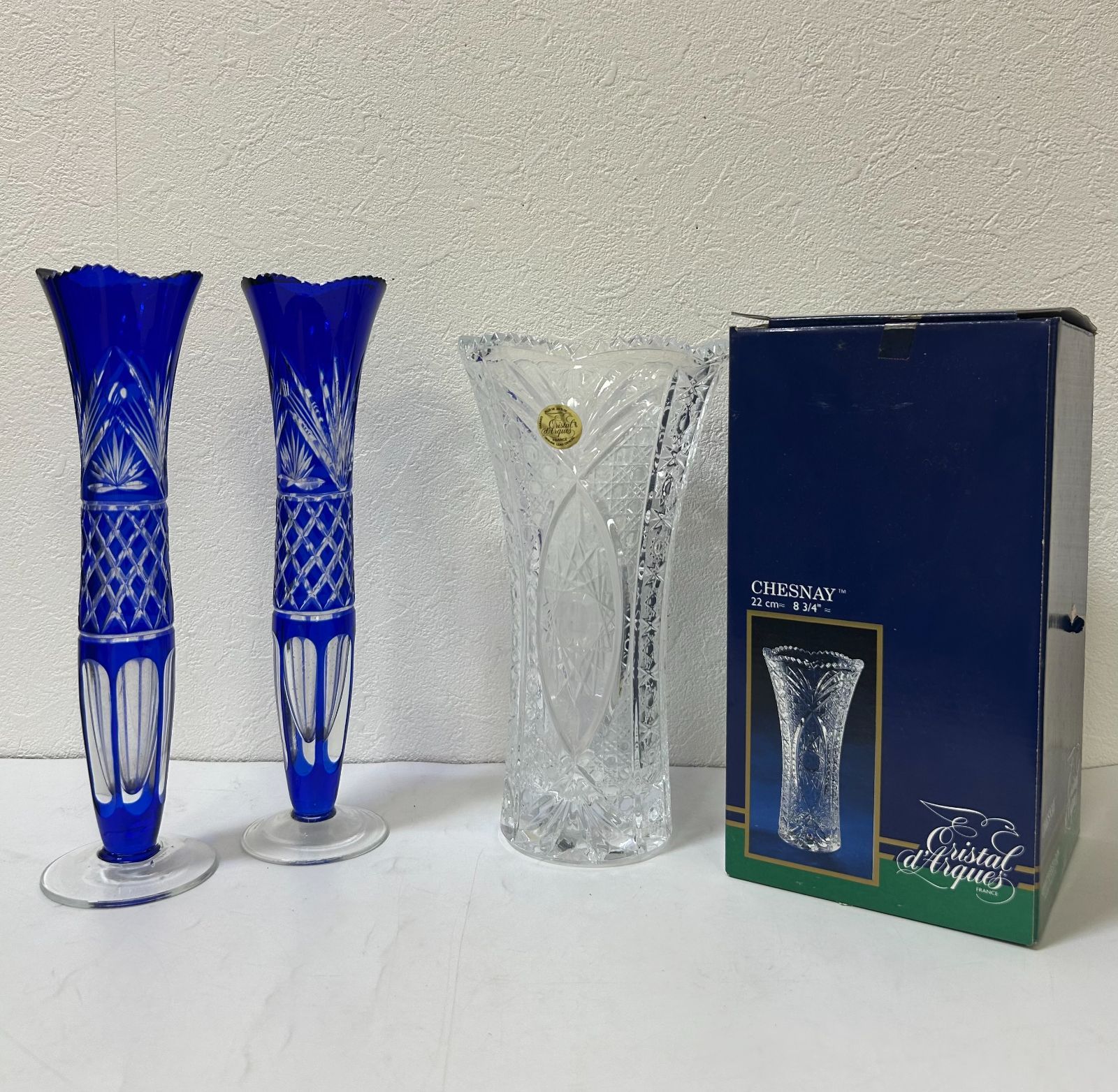 28956】切子ガラス・花器・花瓶・青色・一輪挿し フラワーベース 青 色