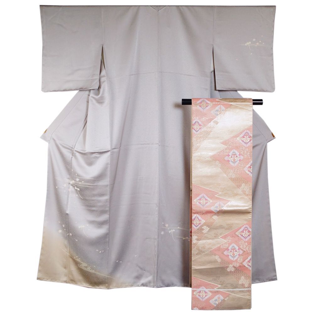 着物セット 付下げ訪問着 袋帯 2点 セット ぼかしに鼓胴 桜花模様 Sサイズ 刺繍 訪問着 リサイクル着物 付下げ 正絹 着物 販売