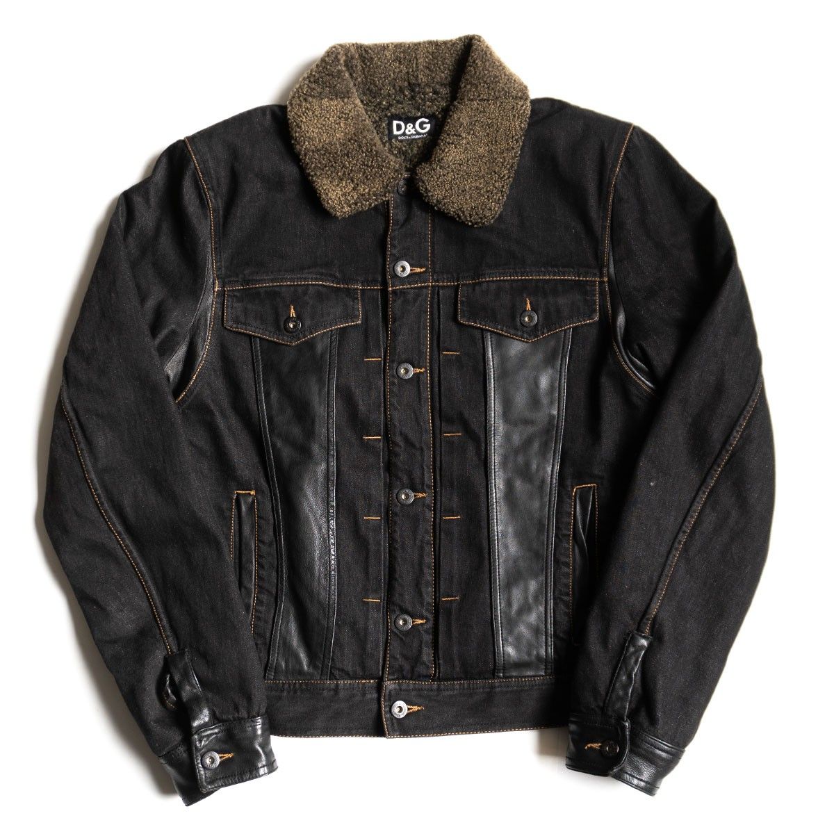 雰囲気抜群】D&G【ラムボアライナー レザーコンビ デニムジャケット