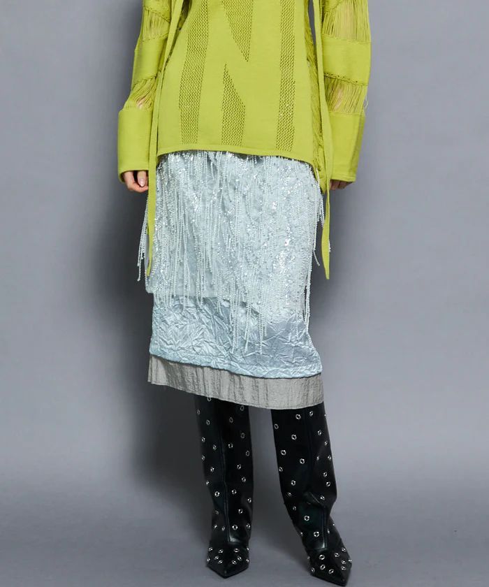 MAISON SPECIAL 25 aw Satin Combination Bijou Skirt メゾンスペシャル サテンコンビネーションビジュースカート スパンコール レイヤード タグ付き