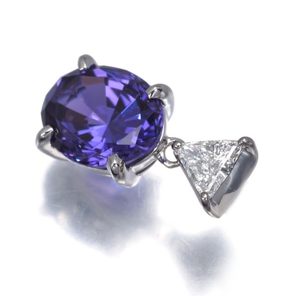 クレサンベール ペンダントトップ 再結晶バイオレットサファイア 3.50 ct ダイヤ ダイヤモンド 0.20 Pt 保 鑑 180665
