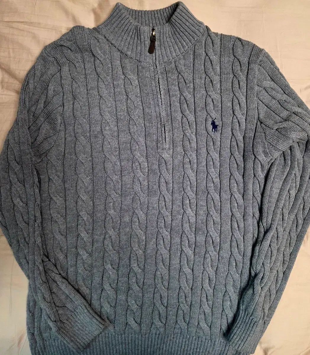L ポロ ラルフローレン ケーブルニット ハーフジップアップ グレー