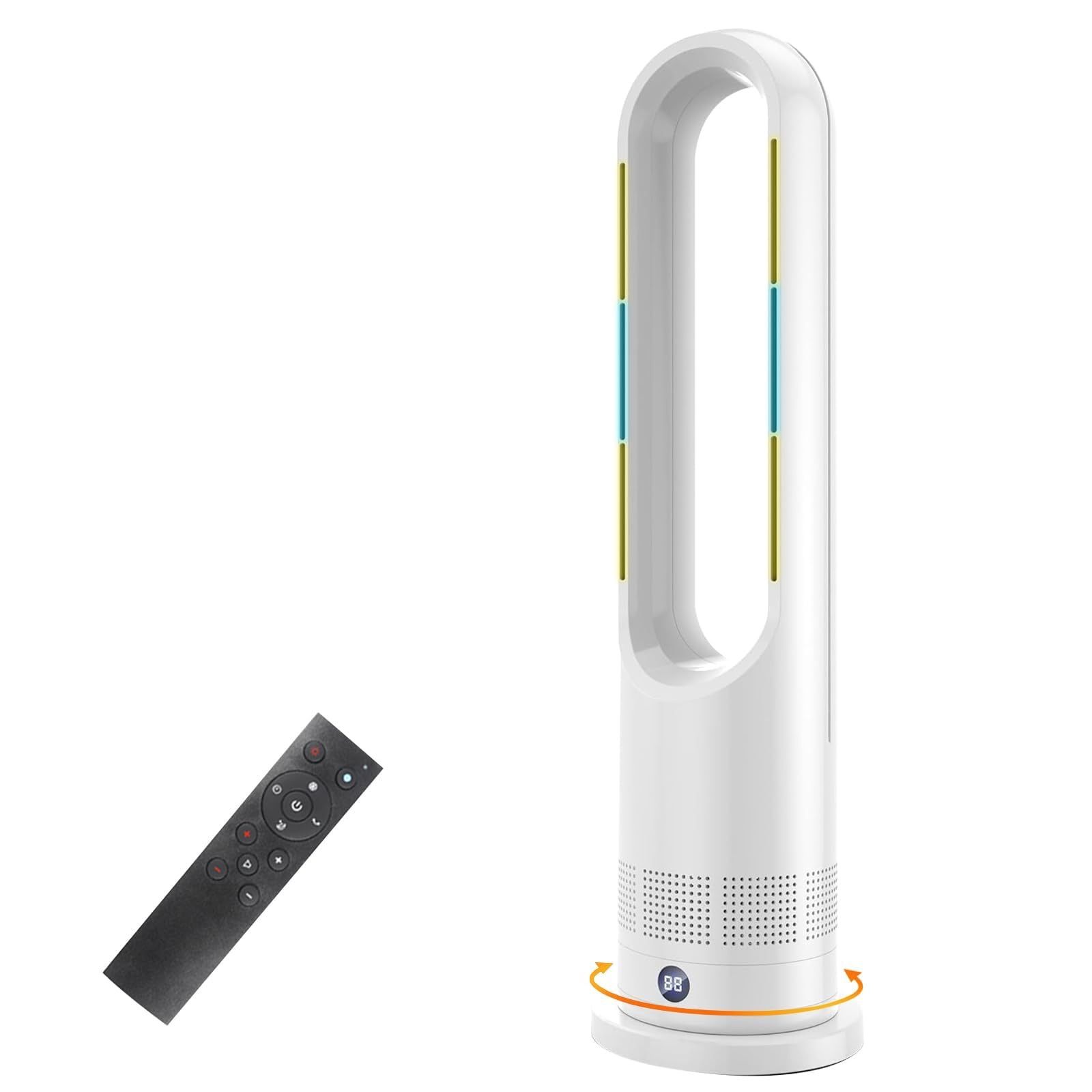 セラミックヒーター タワーファン ファンヒーター スリム扇風機 冷暖両用＆羽根なし＆DCモーター電気代節約 電気ファンヒーター 3段階暖風 8段階冷風切り替え 100°左右首振り 1-9 Hタイマー設定可 リモコン付 PSE認証済み 日本語取扱説明書