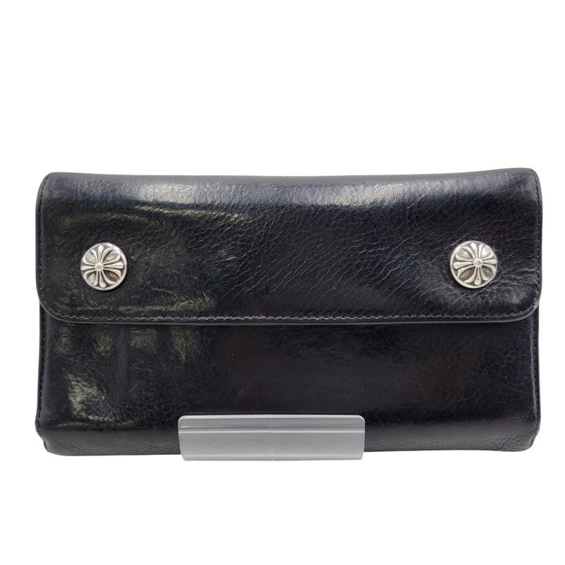 クロムハーツ ウェーブ クロムハーツウェーブウォレットクロスボタンブラックヘビーレザー