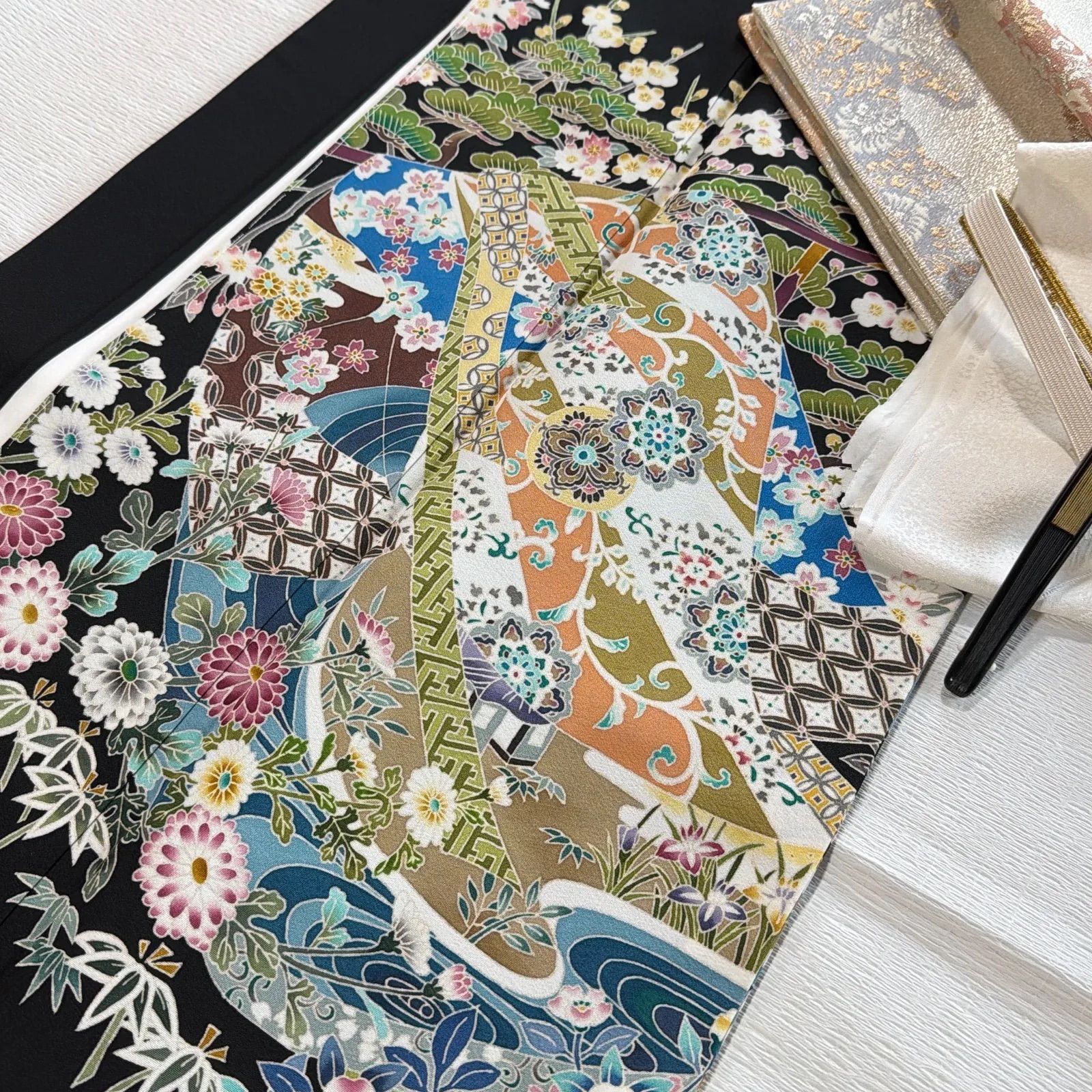 田辺瑞恵 加賀友禅 黒留袖 正絹 フルセット