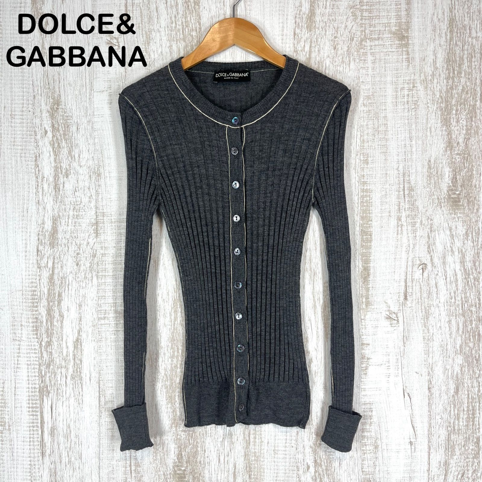DOLCE&GABBANA ダーク グレー カーディガン ニット D&G DOLCE&GABBANA ドルチェアンドガッバーナ リブニット ラウンド