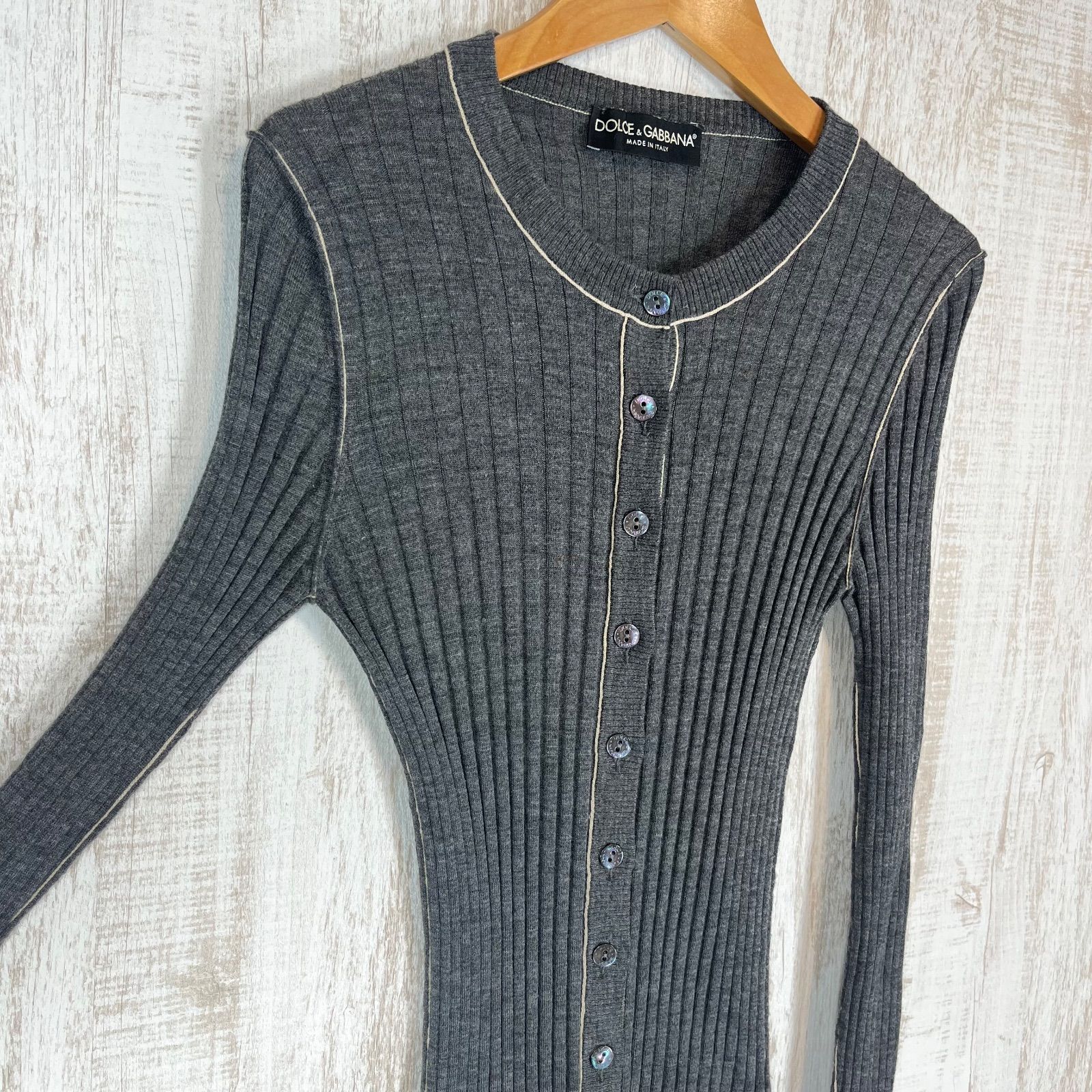 DOLCE & GABBANA ダークグレー カーディガン D&G DOLCE&GABBANA ドルチェアンドガッバーナ リブニット ラウンド