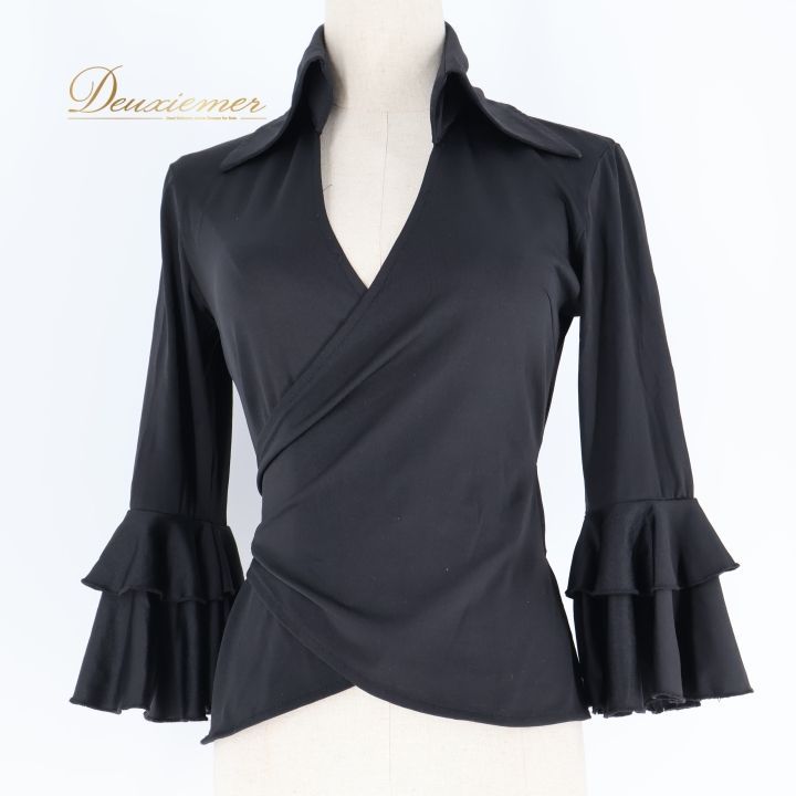 フラメンコ衣装　ブラウス フラメンコ 衣装 トップス ブラウス レッスン 練習着 無地 伸縮