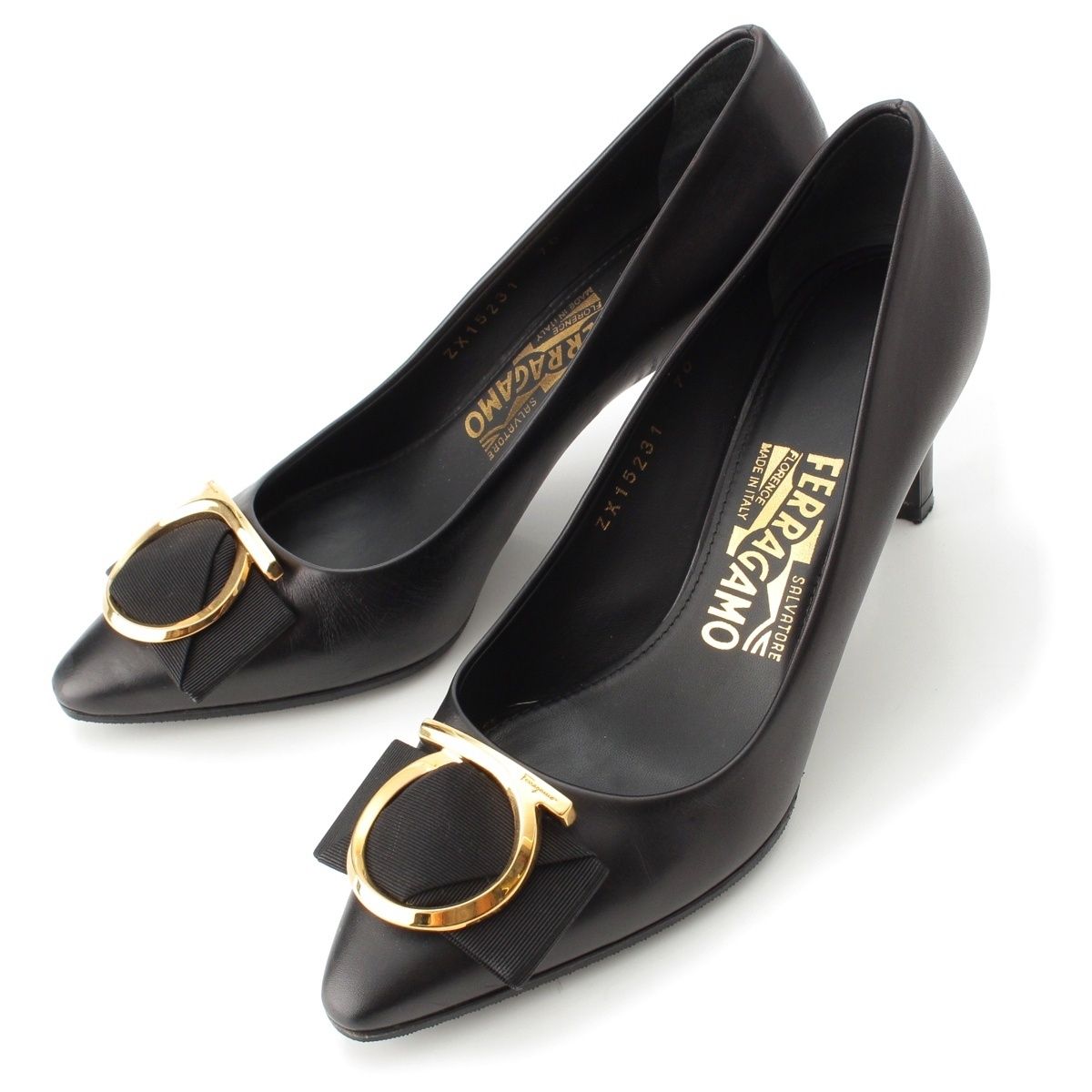 サルヴァトーレフェラガモ シグネチャー ヒール パンプス ZX15231 ブラック 6【】