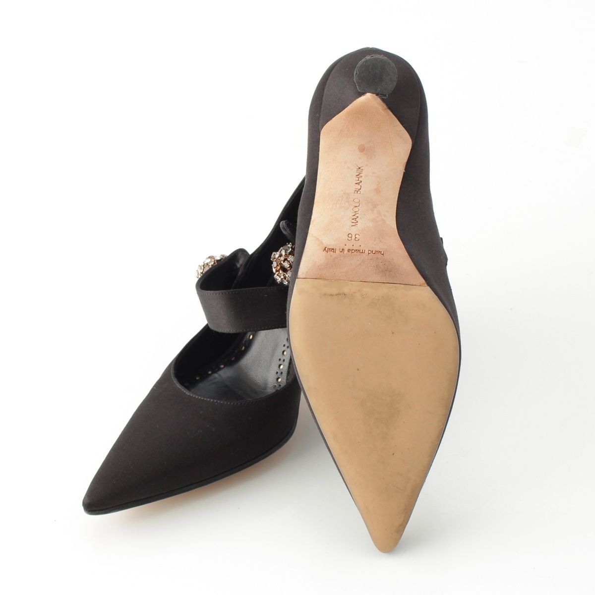 マノロブラニク サテン パンプス ブラック 最新 36【】 新品