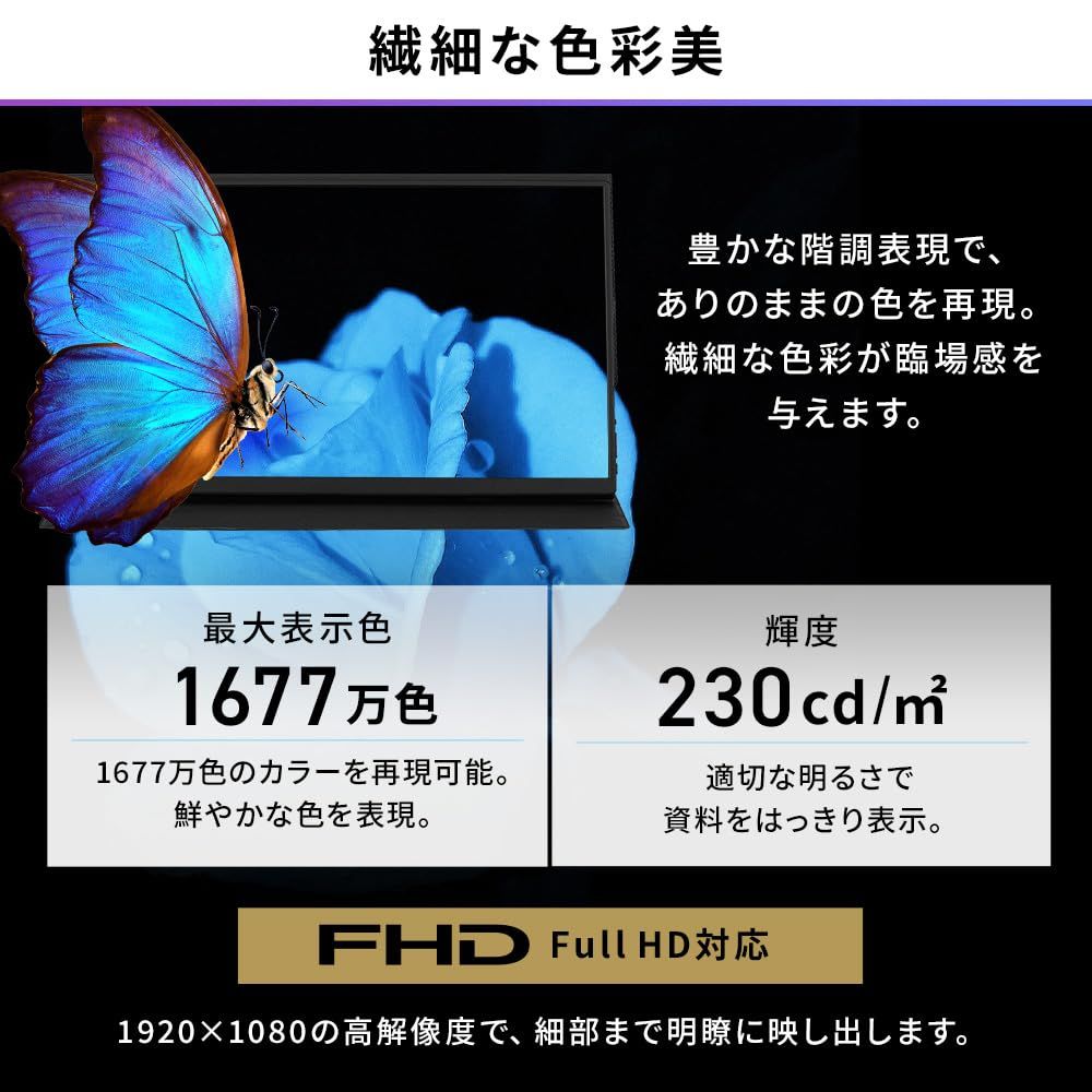 アイリスオーヤマ ポータブルモニター 15.6inch FHD スリムデザイン コンパクト モバイルモニター 非光沢 60Hz DP-EF164S-B ブラック
