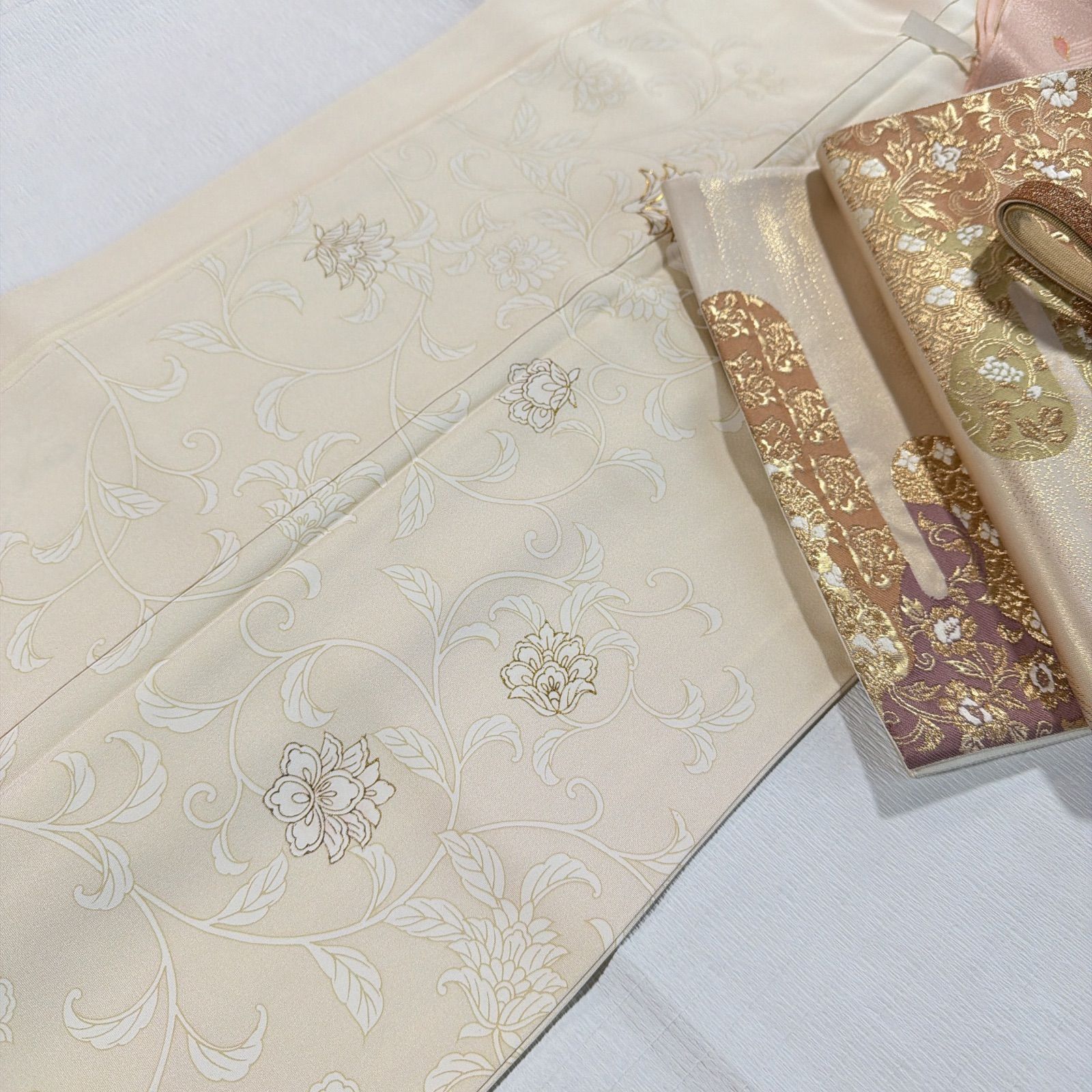 岩下志麻 訪問着 セット クリーム 正絹 花唐草