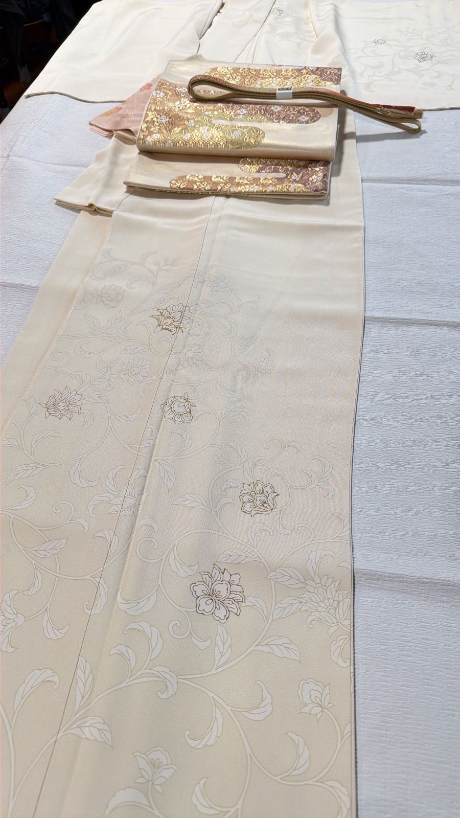 岩下志麻 訪問着 セット クリーム 正絹 花唐草