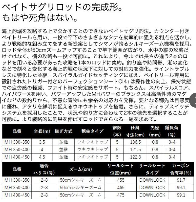  シマノ 25 シーリア エクスチューン ベイトサグリ ZM MH 350 400 海上釣り堀竿 モデル ベイトモデル ブーツ フックセット その他ロッド 釣り竿 ロッド