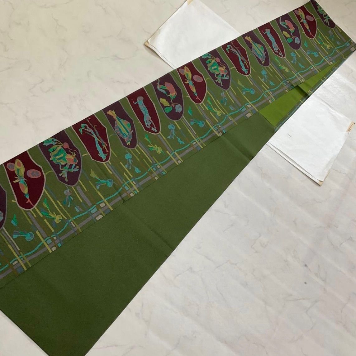  kimono one kimonoarisa 同然 全通柄 京友禅 名古屋帯 長尺 縮緬 365.5 cm 名古屋帯 帯