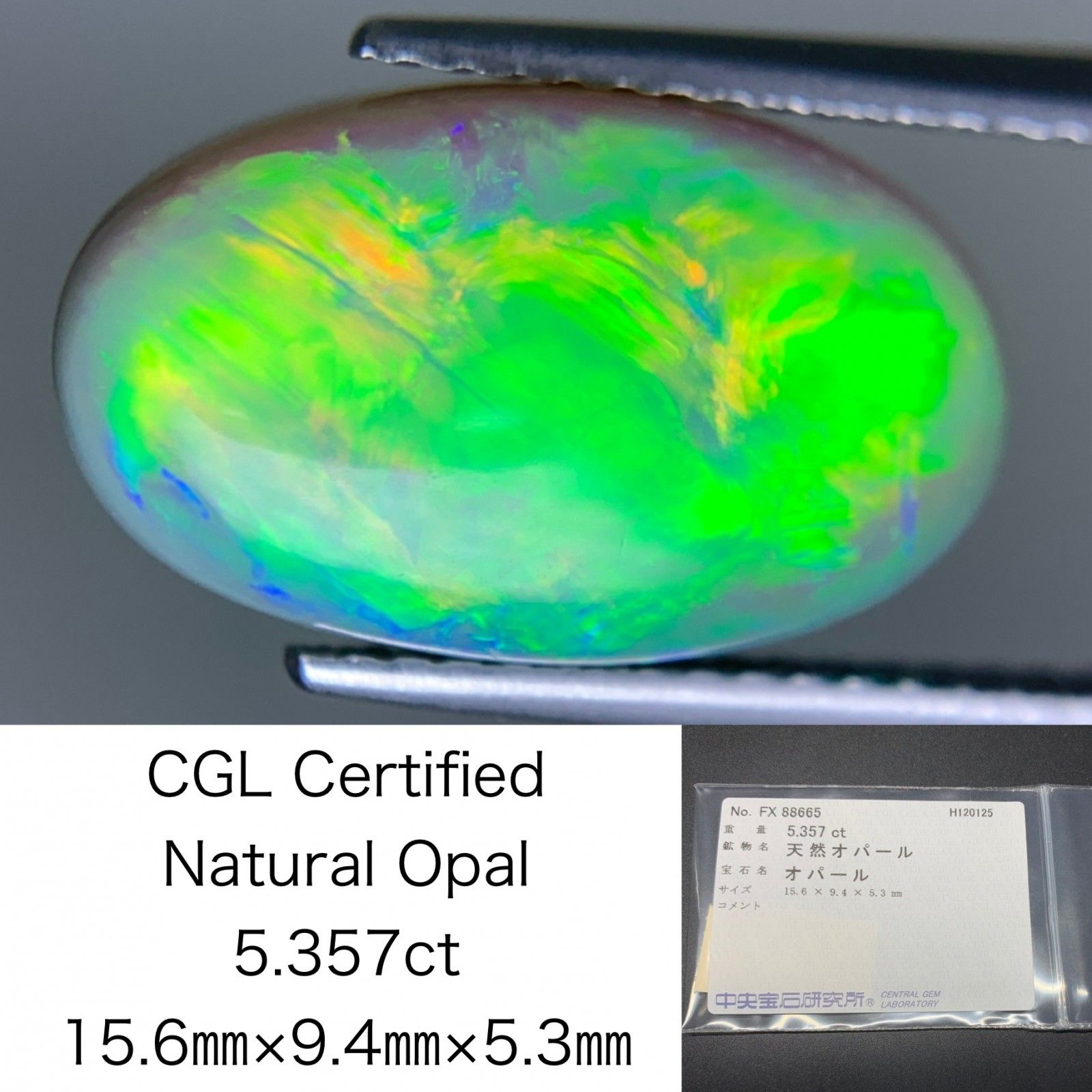 オパール 天然 5 357 ct 中央宝石ソーティング付き 15 6㎜ 9 4㎜ 3㎜ ルース 裸石 7538 Y