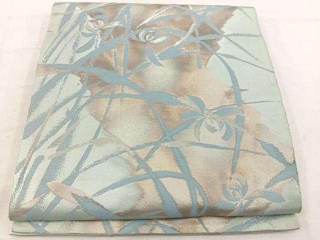 平和屋着物◎西陣 服部織物謹製 六通柄袋帯 こはく錦 草葉文 銀糸 正絹