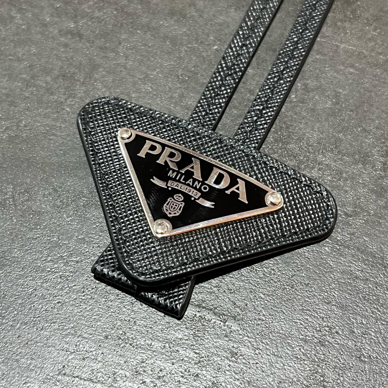 参考上代79200円 PRADA サフィアーノレザー ボロタイ ループタイ 