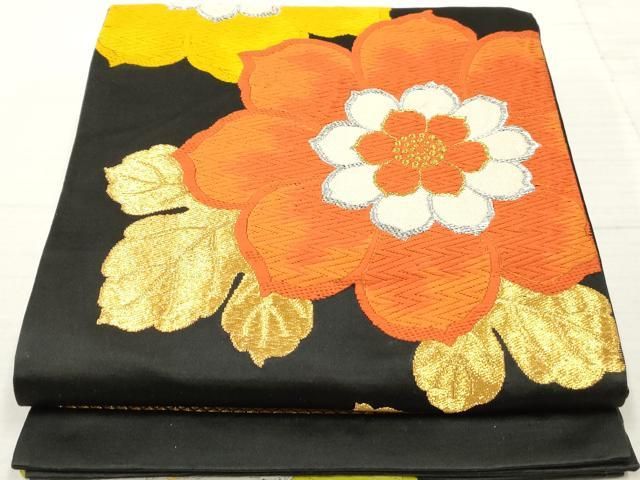 平和屋着物◎六通柄袋帯 唐織 舞花文 黒地 金銀糸 正絹 逸品