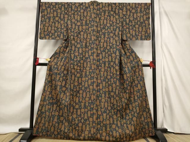 平和屋着物□上質な小紋 紬地 更紗花文 正絹 逸品 AABD9491st - メルカリ