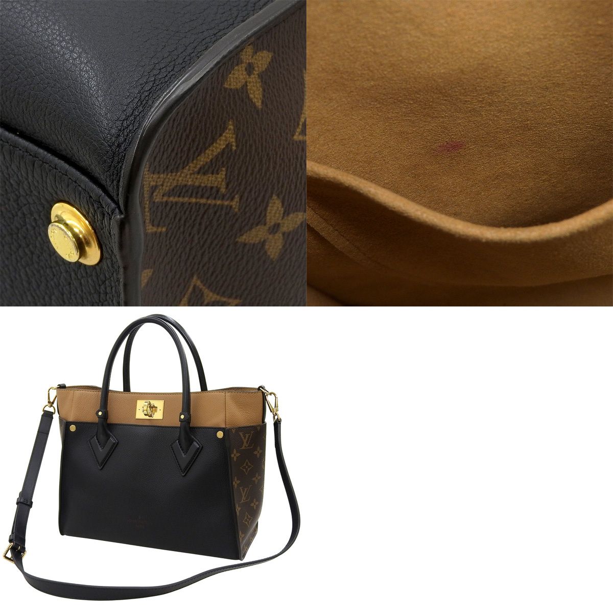 LOUIS VUITTON(ルイ・ヴィトン) モノグラム オンマイサイド MM ハンドバッグ 2WAY ショルダーバッグ 肩掛け モノグラムキャンバス ツイストカーフレザー ノワール ブラック黒 ブラウン茶 ゴールド金具 M53823 レディース 40802168967【中古】【アラモード】 LOUIS VUITTON(ルイ・ヴィトン) モノグラム オンマイサイド MM