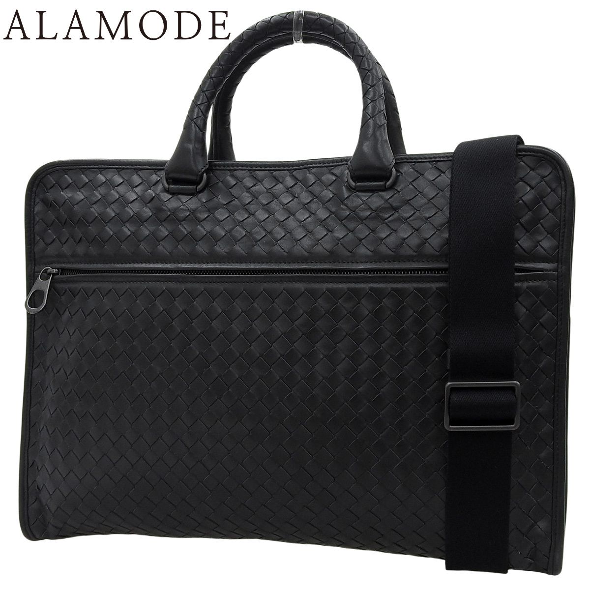 BOTTEGA VENETA ボッテガ ヴェネタ イントレチャート ビジネスバッグ|ブリーフケース 書類カバン 通勤かばん 2 way ショルダー カーフ ブラック黒 ガンメタル金具 516110 メンズ アラモード