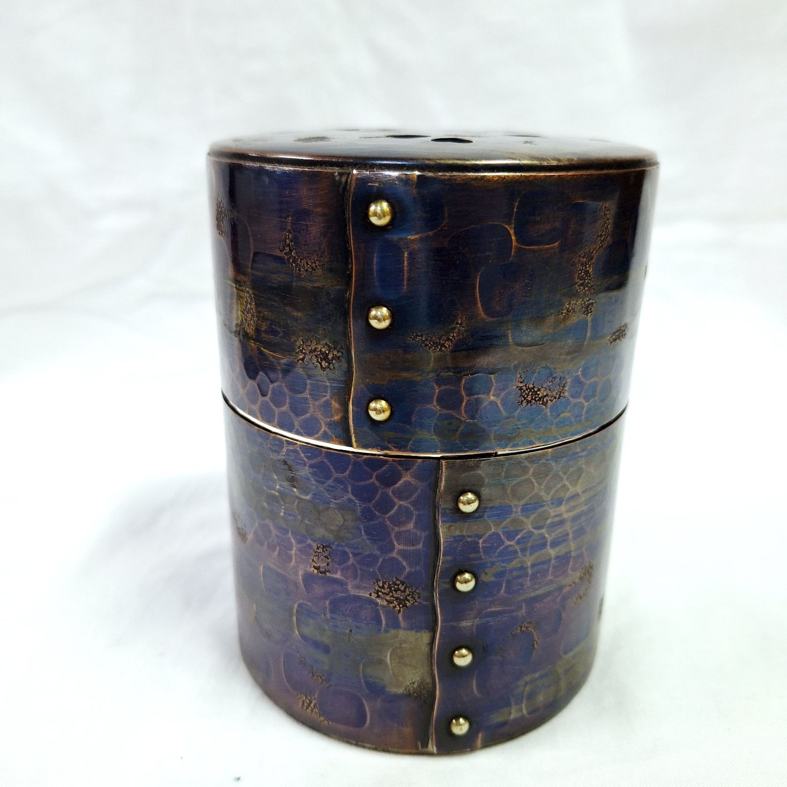 木箱あり 最 品 清雅堂 銅茶筒 手づくり 鋲止 紫銅色