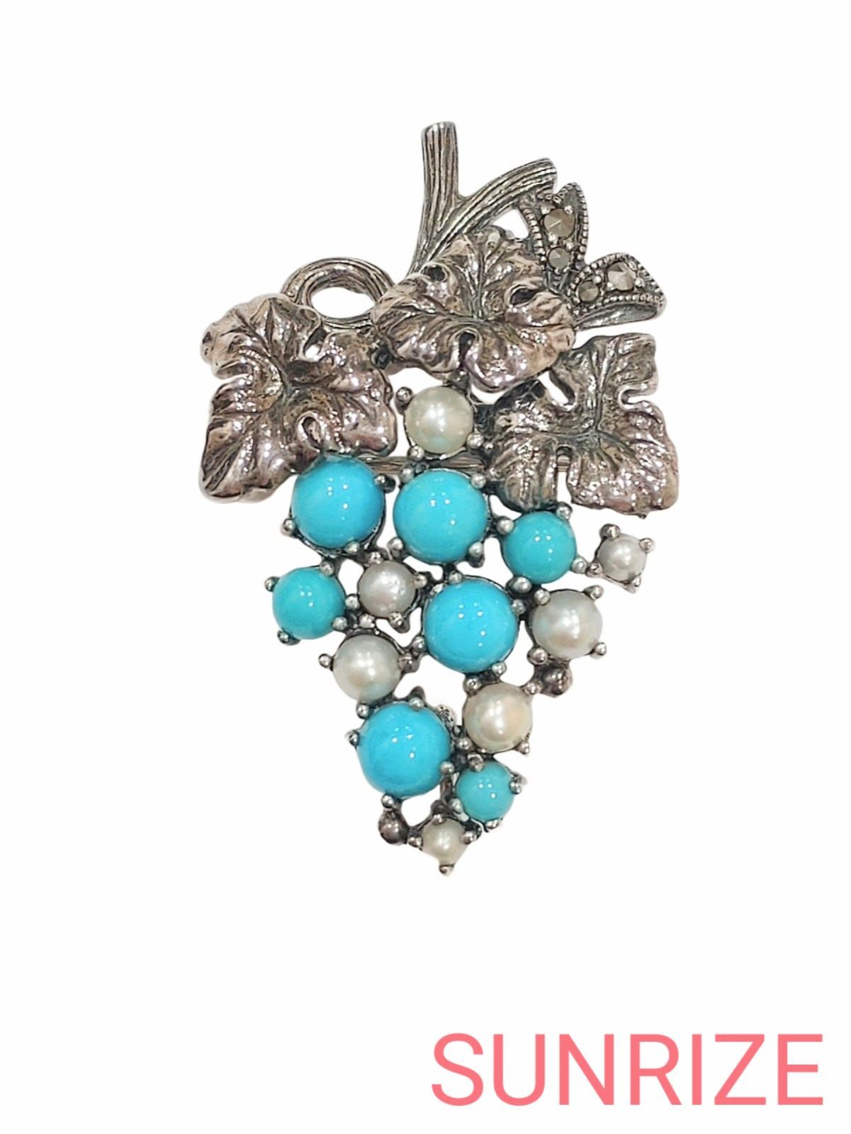碌山 ロクザン ターコイズ パール ブドウ ペンダントトップ ブローチ T 413