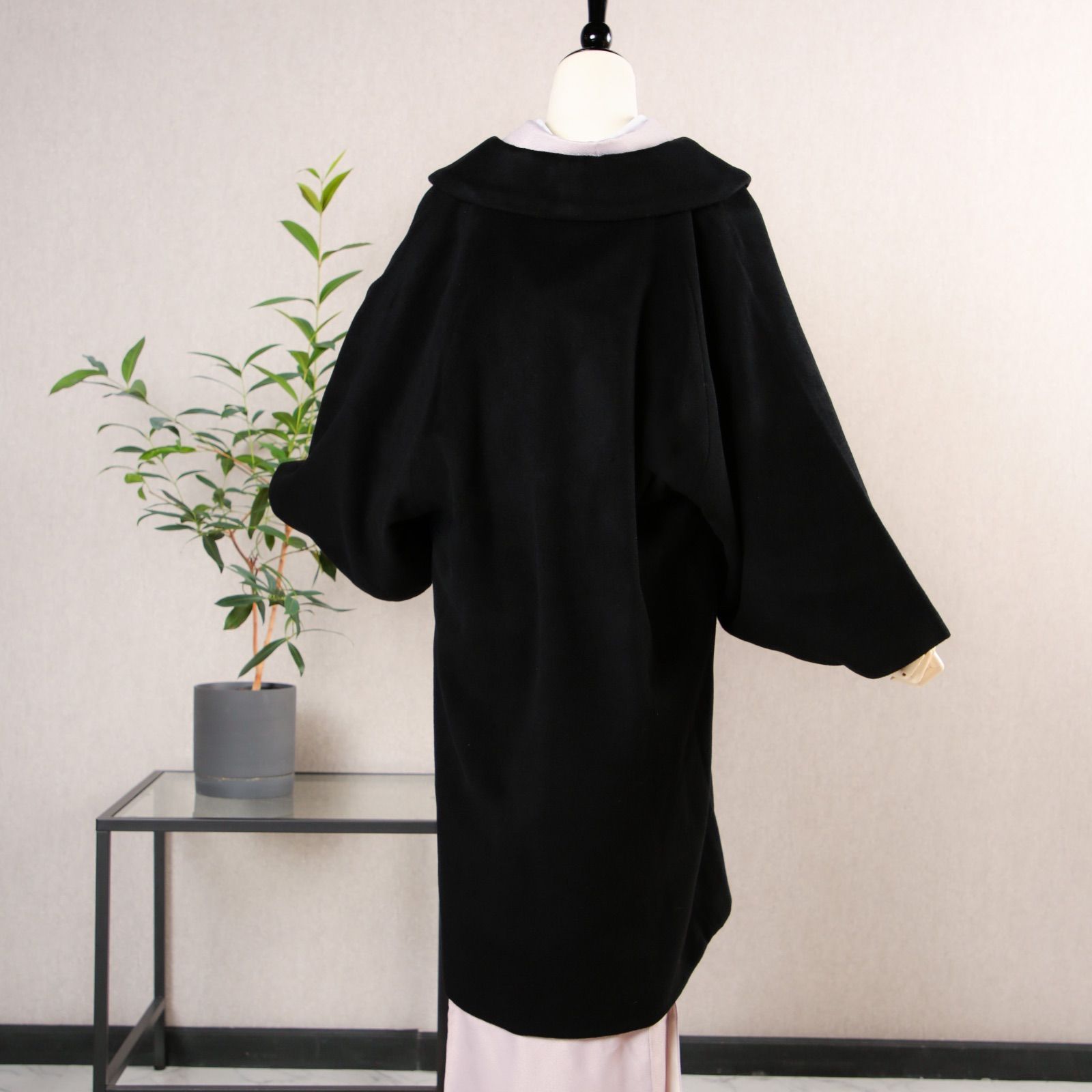 新品・未使用 着物コート【へちま衿・ブラック】カシミヤ混 着物 和装