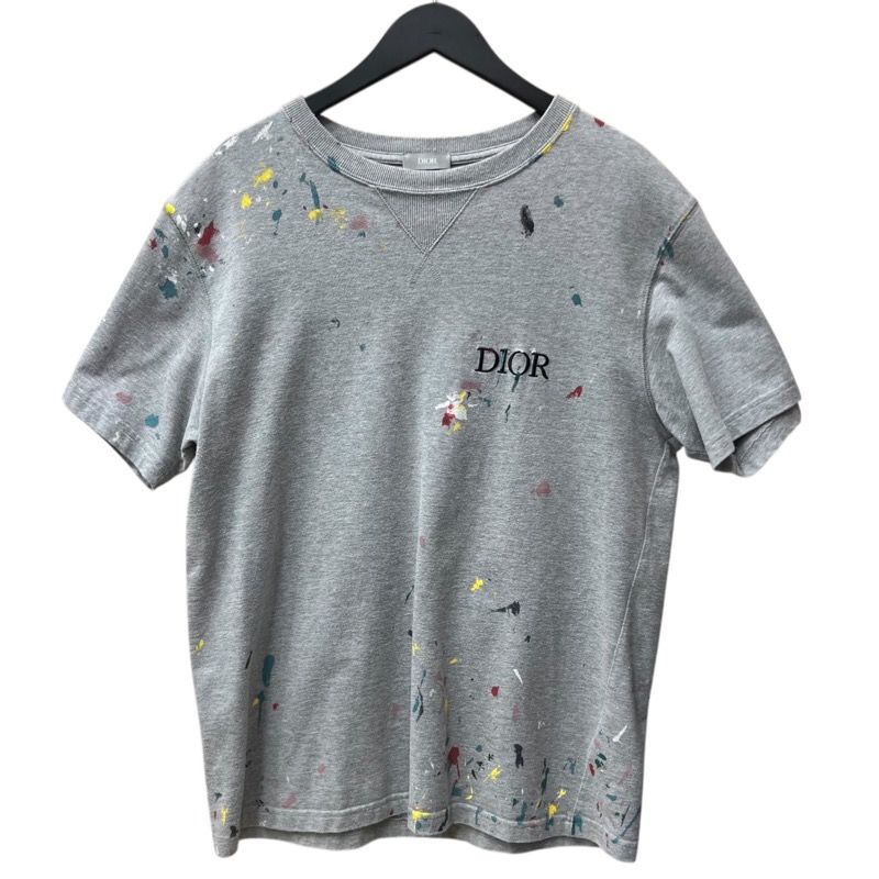 クリスチャン ディオール Christian Dior ペイント加工ロゴ刺繍半袖Tシャツ コットン メンズ 半袖Ｔシャツ