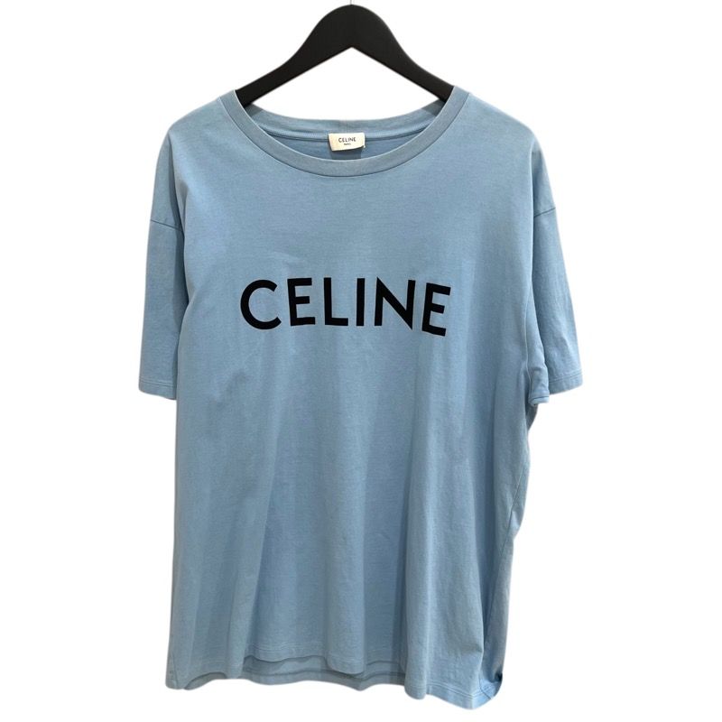 セリーヌ CELINE ロゴプリント半袖Tシャツ ブルー コットン メンズ 半袖Ｔシャツ