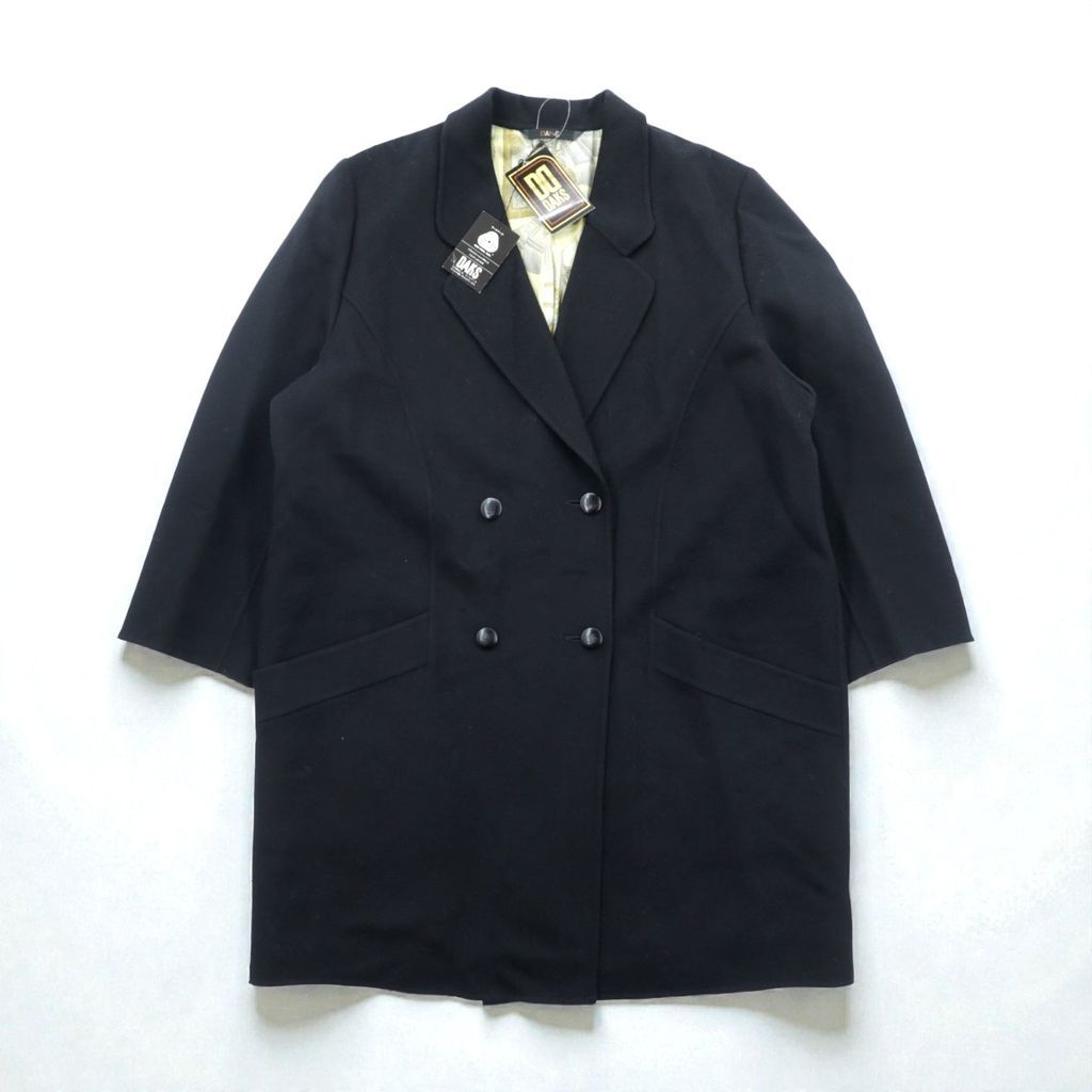blank 黒 ダブルブレスト チェスターコートサイズ2　日本製　裏地修繕あり！ DAKS 日本製 カシミア ダブルブレスト チェスターコート XL ブラック