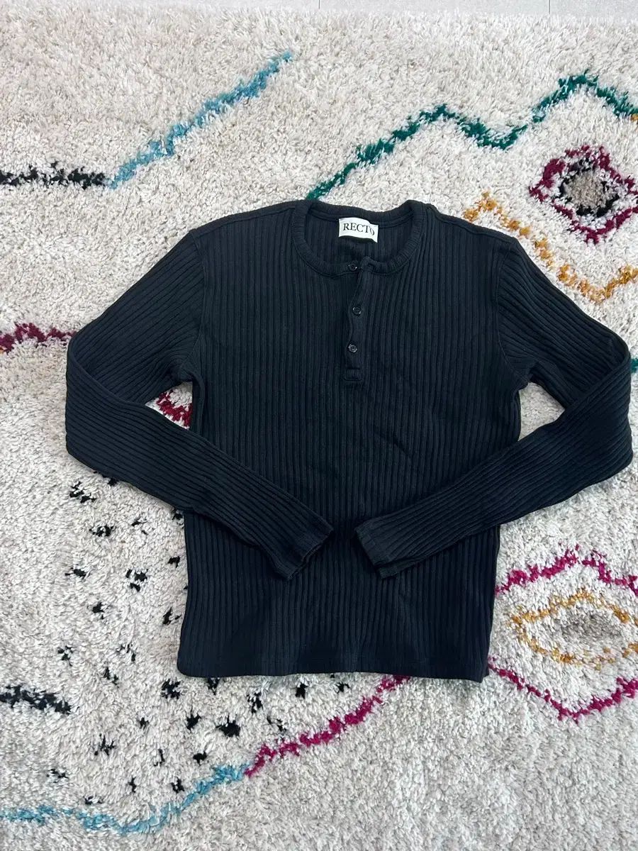 レクト ジャカード パッチ ヘンリーネック m ブラック