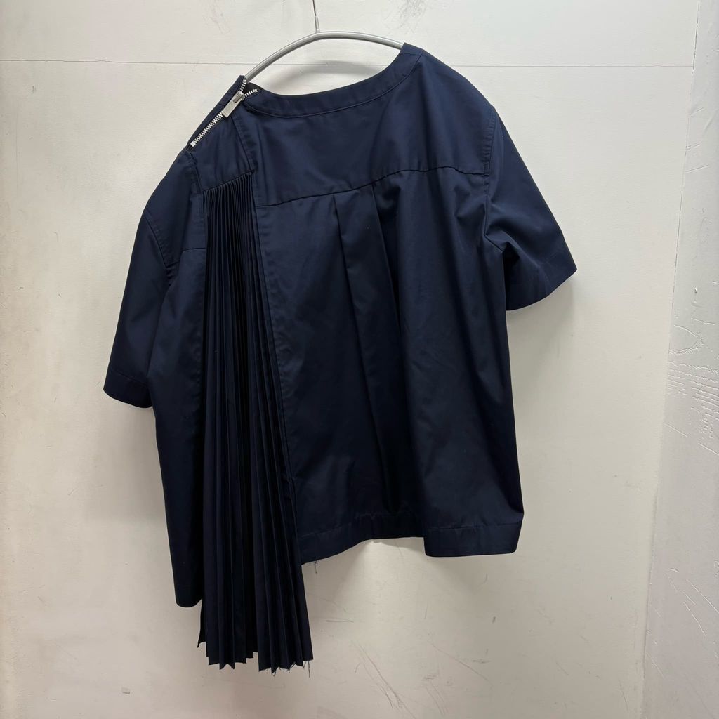 sacai サカイ 19SS プリーツアシンメトリーブラウス 19-04299 ネイビー