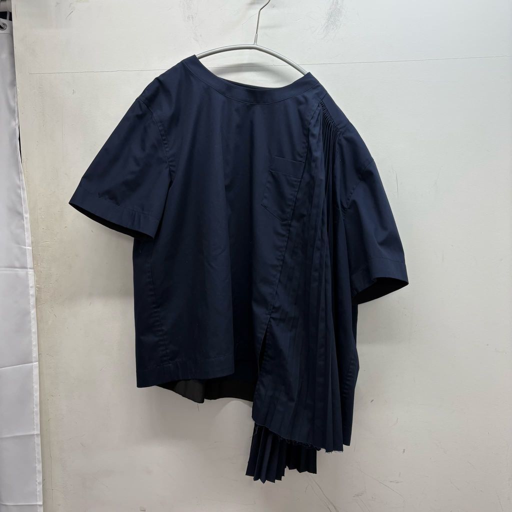 sacai サカイ 19SS プリーツアシンメトリーブラウス 19-04299 ネイビー