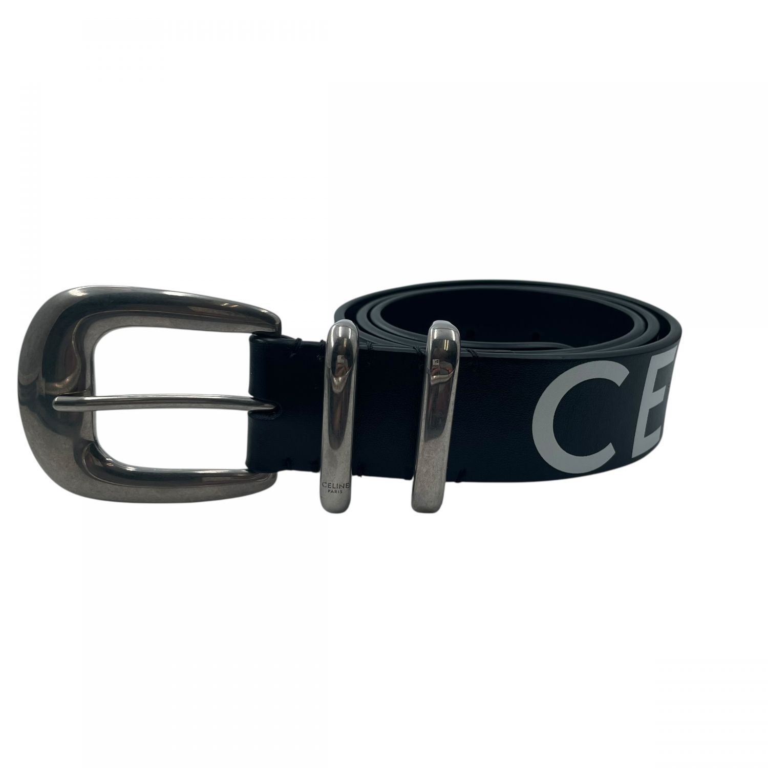 中古】 CELINE セリーヌ ロゴレザーベルト ブラック メンズ 25029550