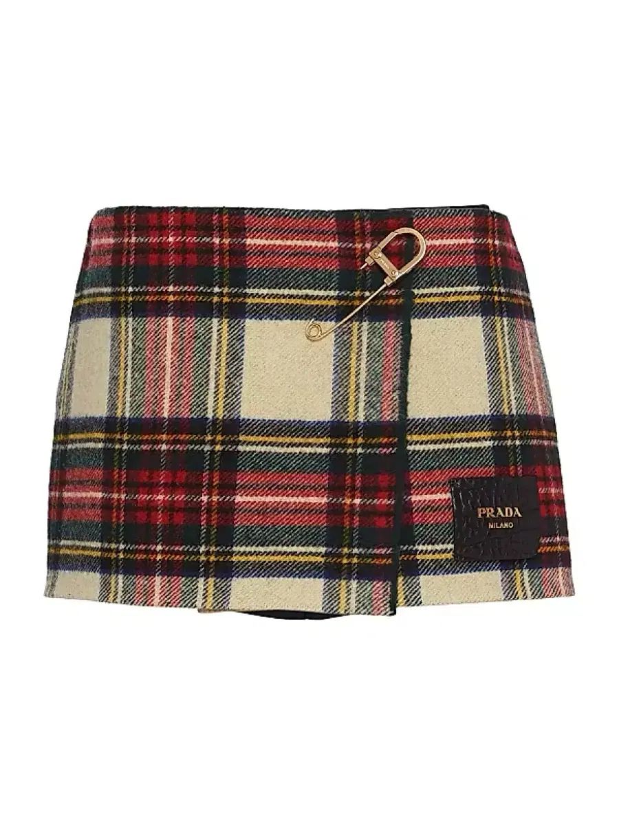 プラダ セイフティーピン タン チェック ミニスカート IT 40
