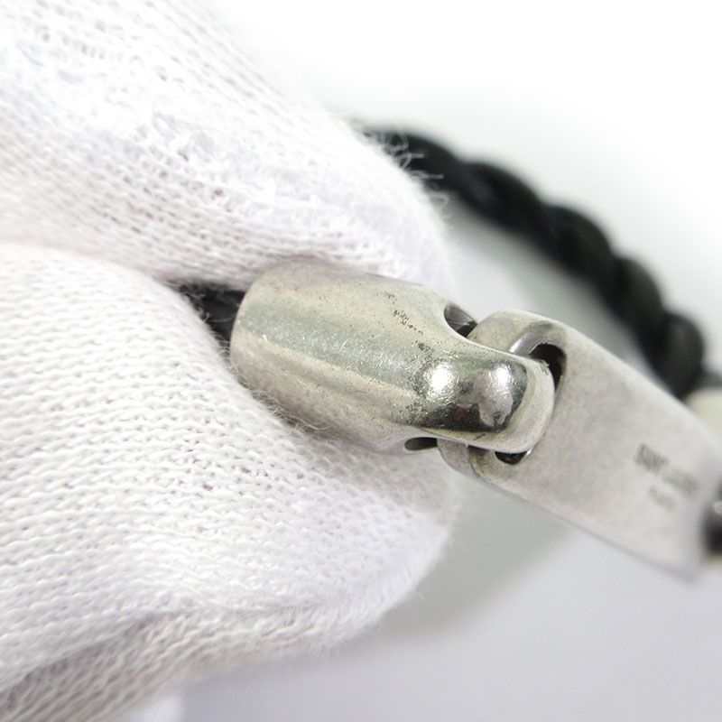  SAINT LAURENT サンローラン ID プレート レザー ブレスレット シルバー ブラック 135 ブレスレット アクセサリー