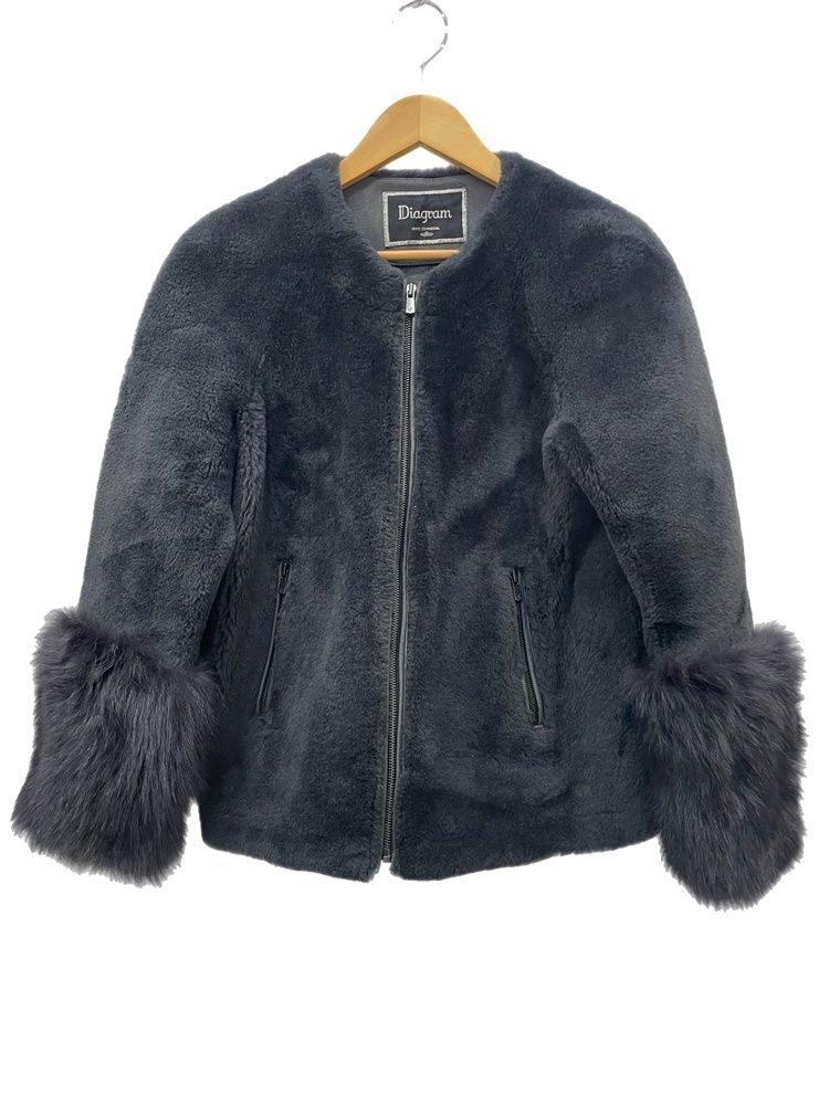 ダイアグラム Diagram ノー ジップアップ レザー フォックスファースリーブ ファー ジャケット 3830 4056-0 グレー 601 LT-27