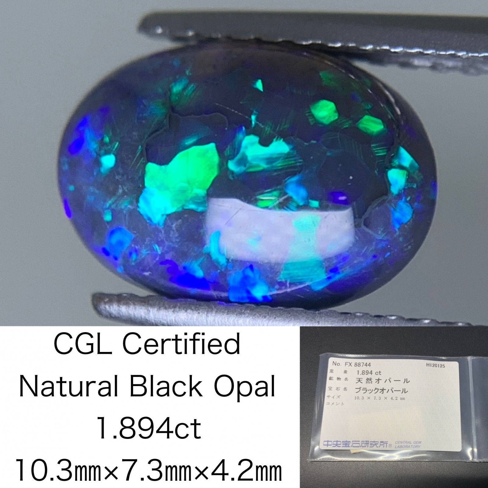 ブラックオパール 天然 1 894 ct 中央宝石ソーティング付き 10 3㎜ 7 4 2㎜ ルース 裸石 7539 Y